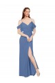 Online Mock-Wrap Off the Shoulder Long Chiffon Bridesmaid Dress with Side Slit UK