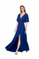 Online V-Neck Long Chiffon Bridesmaid Dress with Dolman Sleeved Bodice and Slit UK