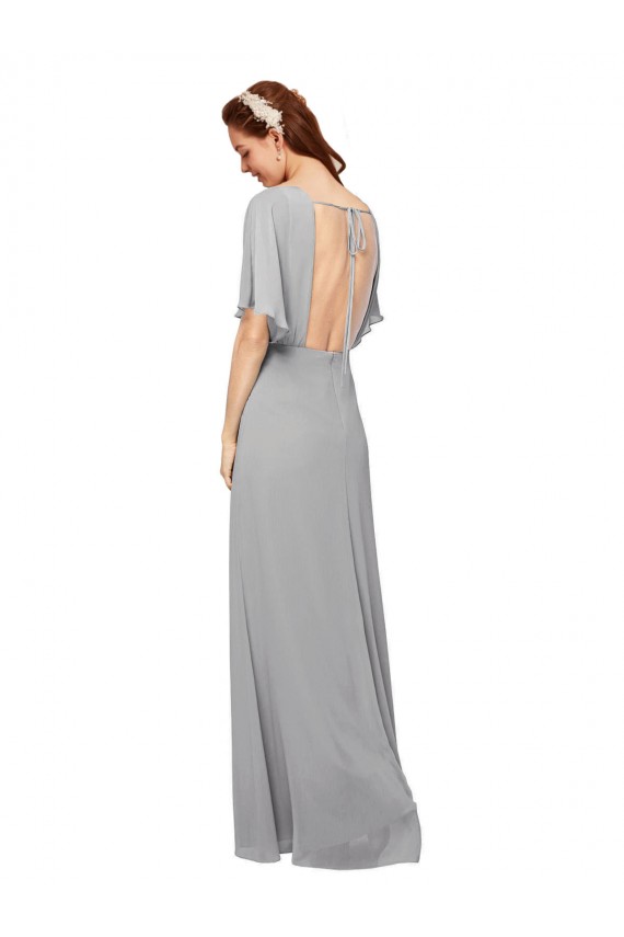 Online V-Neck Long Chiffon Bridesmaid Dress with Dolman Sleeved Bodice and Slit UK