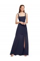 Online Squre Necked Long Chiffon Bridesmaid Dress with Front Slit UK