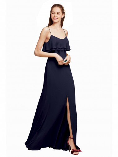 Online Draped Long Chiffon Bridesmaid Dress with Straps and Layers UK