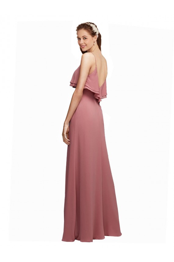 Online Draped Long Chiffon Bridesmaid Dress with Straps and Layers UK