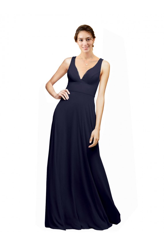 Online Open Back Long Chiffon Bridesmaid Dress with Plunging V-Neck Bodice UK