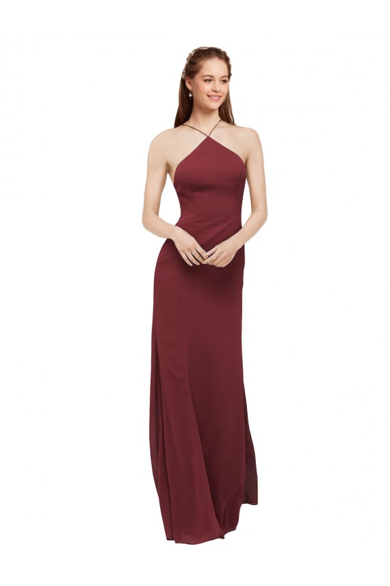 Online High Halter Neck Long Chiffon Bridesmaid Dress with Low Scoop Back UK
