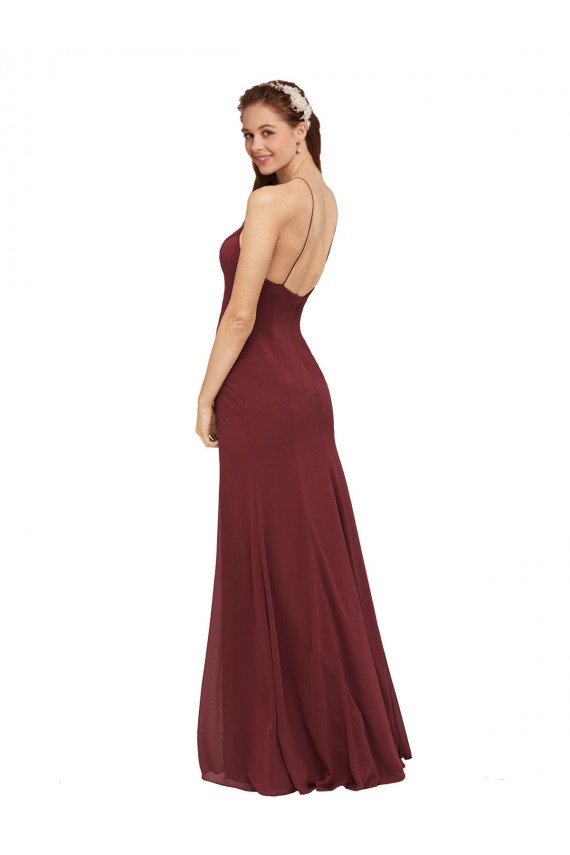 Online High Halter Neck Long Chiffon Bridesmaid Dress with Low Scoop Back UK
