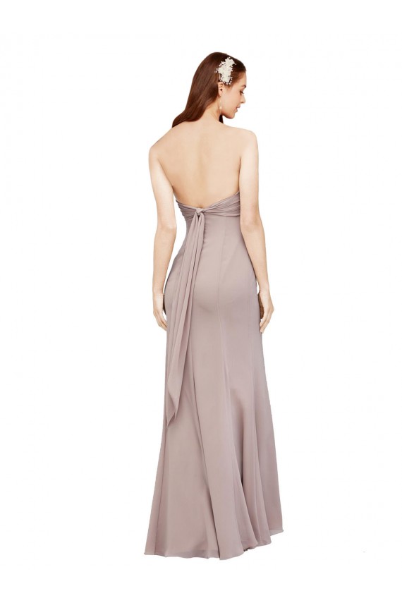 Online Fit and Flare Long Chiffon Bridesmaid Dress / Prom Dress with Sash and Open Back UK