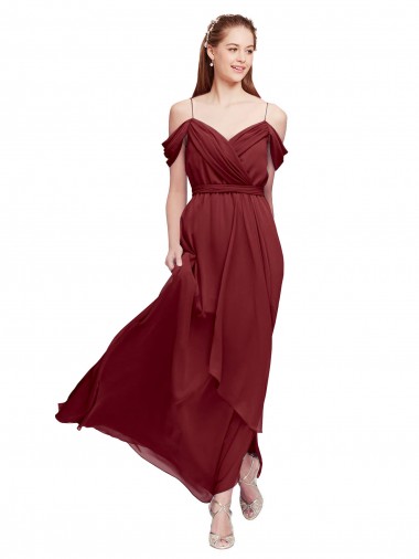 Online Grecian Inspired Draped Off the Shoulder Long Chiffon Bridesmaid Dress UK