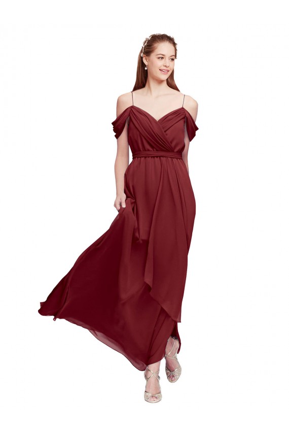 Online Grecian Inspired Draped Off the Shoulder Long Chiffon Bridesmaid Dress UK
