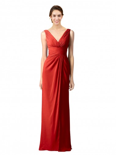 Online Shirred Long Floor Length Chiffon Bridesmaid Dress with V-Back UK