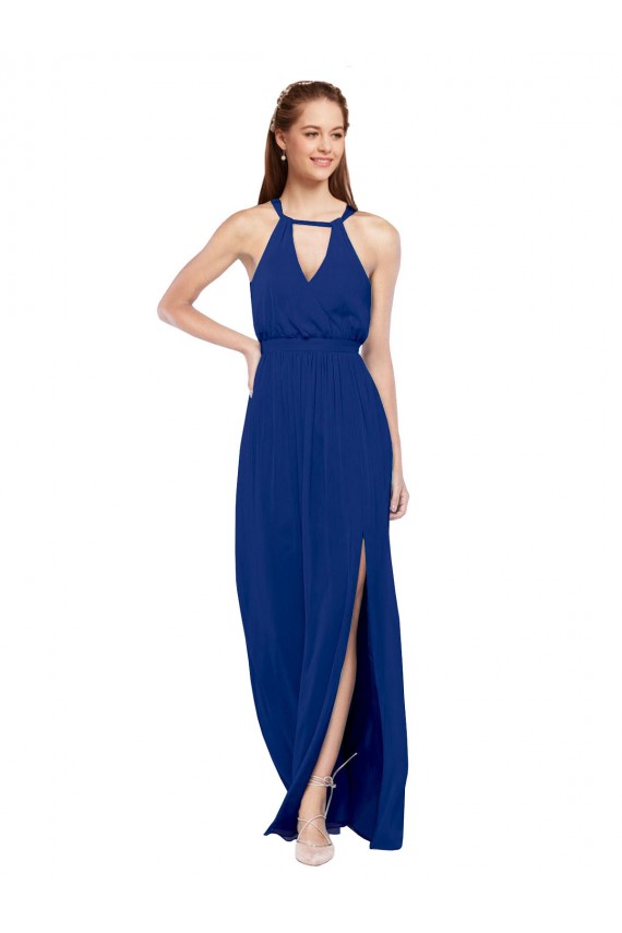 Online High Keyhole Neck Long Chiffon Bridesmaid Dress with Slit UK