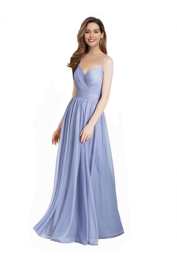Online Ruched Criss Over Bodice Chiffon Bridesmaid Dress with Lace Open Back UK