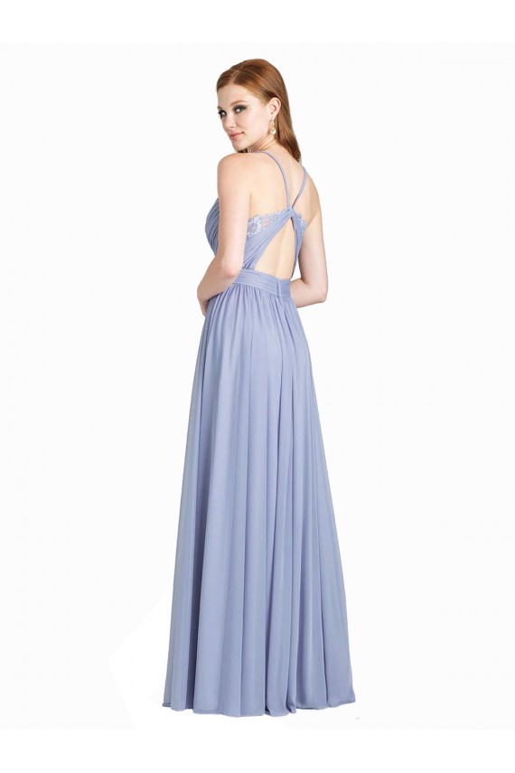 Online Ruched Criss Over Bodice Chiffon Bridesmaid Dress with Lace Open Back UK