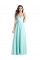 Online Long V-Neck Chiffon Bridesmaid Dress with Satin Bodice UK