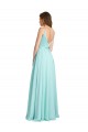Online Long V-Neck Chiffon Bridesmaid Dress with Satin Bodice UK