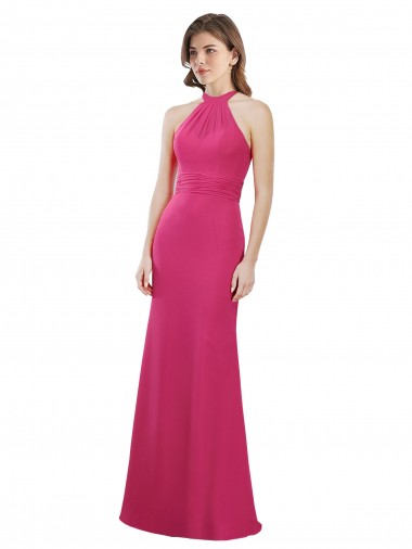 Online Slim A-Line Long Chiffon Bridesmaid Dress with Strappy Back UK