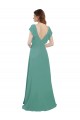 Online Full Length Chiffon Bridesmaid Dress with Ruffled Cap Sleeves and Side Slit UK