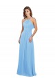 Online Chiffon A-Line Bridesmaid Dress with Halter Neck and Ruffled Back Straps UK