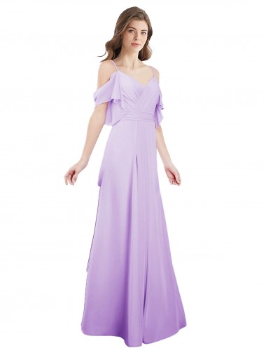 Online Chiffon Bridesmaid Dress with Draped Sweetheart Bodice and Off The Shoulder Flounces UK