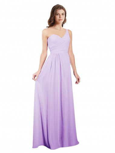 Online Draped One Shoulder A-Line Long Chiffon Bridesmaid Dress UK