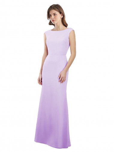 Online Chiffon Column Bridesmaid Dress with High Round Neckline and Cap Sleeves UK