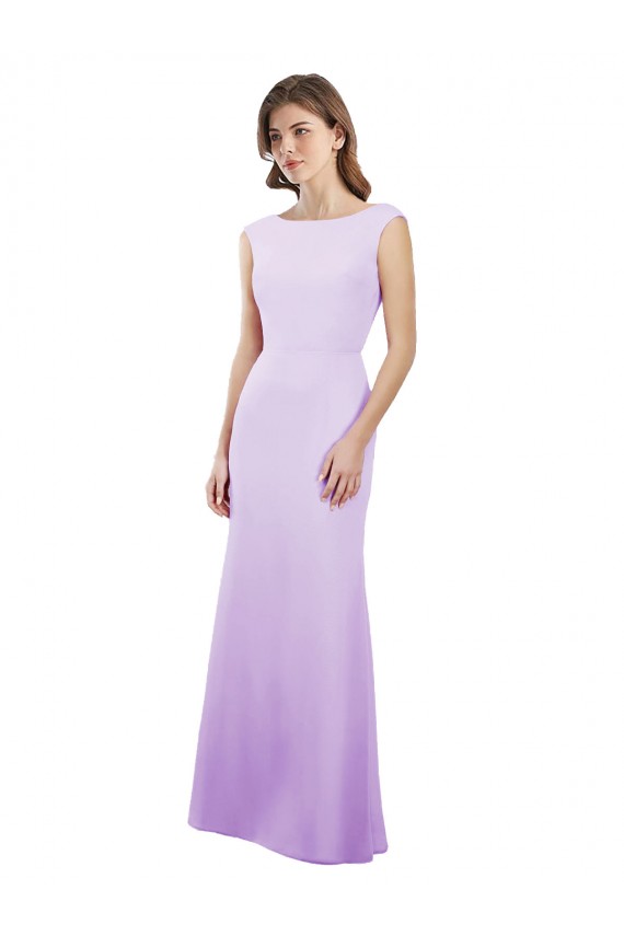 Online Chiffon Column Bridesmaid Dress with High Round Neckline and Cap Sleeves UK