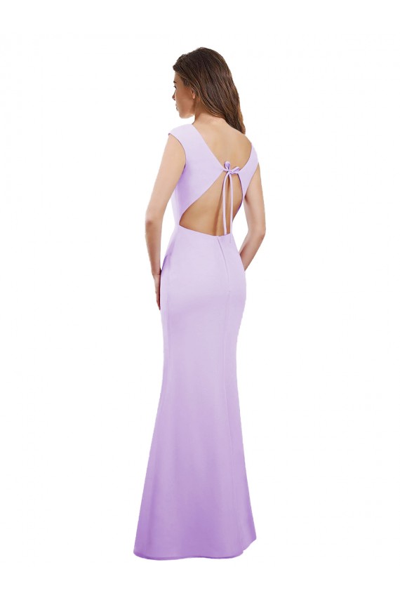 Online Chiffon Column Bridesmaid Dress with High Round Neckline and Cap Sleeves UK