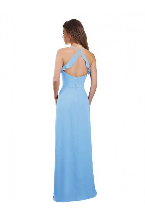 Online Slim Chiffon Bridesmaid Dress with Ruffled Sweetheart Neckline UK