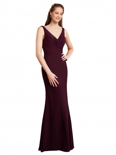 Online Floor Length Fluted Chiffon Dress with Draped Bodice and V-Neckline UK