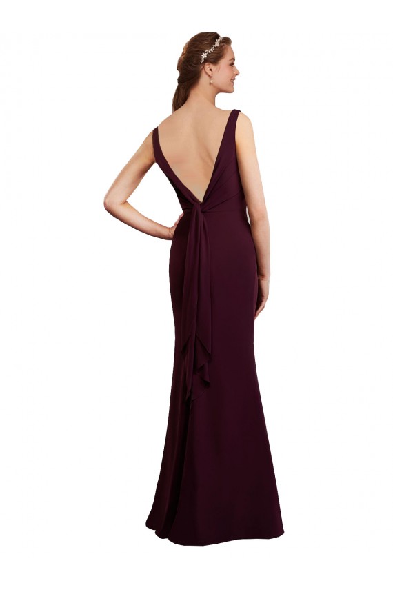 Online Floor Length Fluted Chiffon Dress with Draped Bodice and V-Neckline UK
