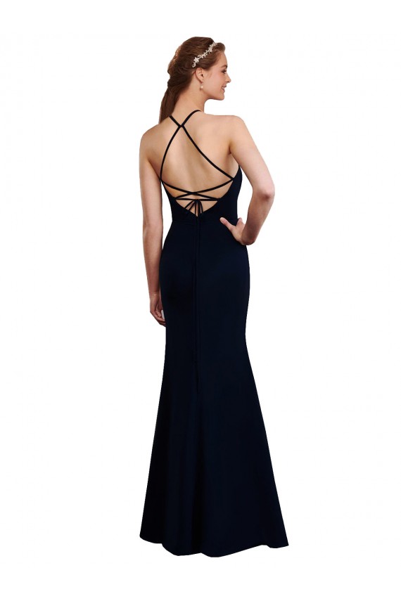 Online Fluted Long Chiffon Bridesmaid Dress with Halter Neckline and Keyhole UK