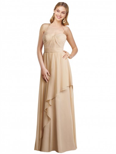 Online Draped Long Chiffon A-Line Dress with Cascading Ruffles UK