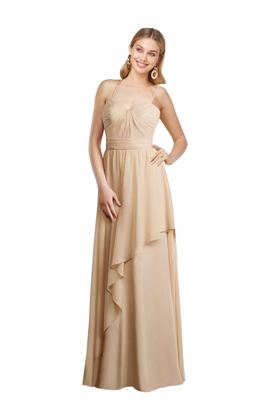 Online Draped Long Chiffon A-Line Dress with Cascading Ruffles UK