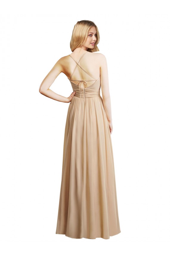 Online Draped Long Chiffon A-Line Dress with Cascading Ruffles UK