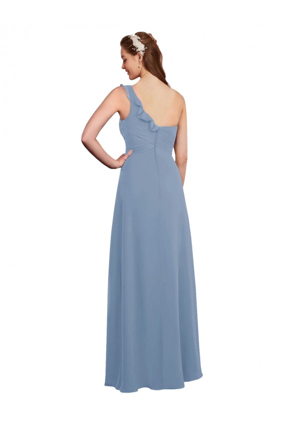 Online Single Shoulder Strap Long Chiffon Bridesmaid Dress with Cascading Ruffles UK