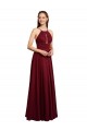 Online Long A-Line Halter Neck Chiffon Bridesmaid Dress with Draped Bodice UK