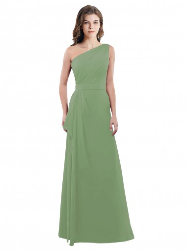 Online One Shoulder Chiffon Bridesmaid Dress with Pleats and Side Slit UK
