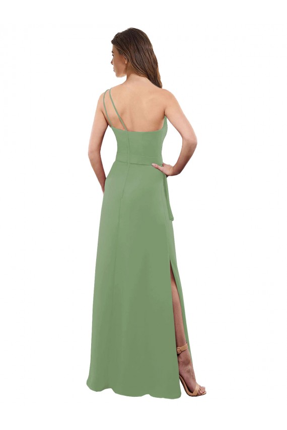Online One Shoulder Chiffon Bridesmaid Dress with Pleats and Side Slit UK