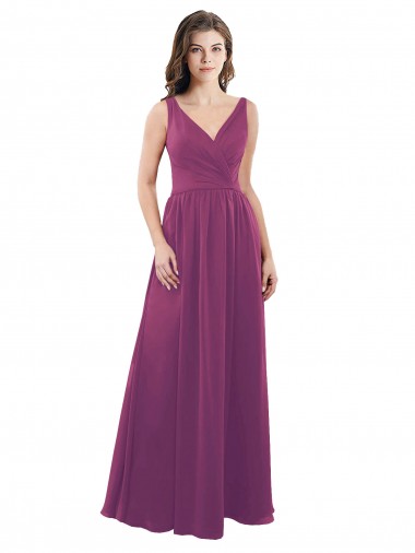 Online Long Chiffon A-Line Bridesmaid Dress with V-Neck Wrap Bodice UK