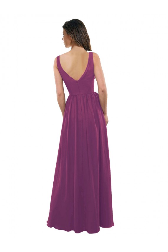 Online Long Chiffon A-Line Bridesmaid Dress with V-Neck Wrap Bodice UK