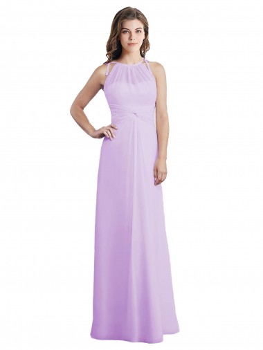 Online Sweetheart Long Chiffon Bridesmaid Dress with Halter Straps UK