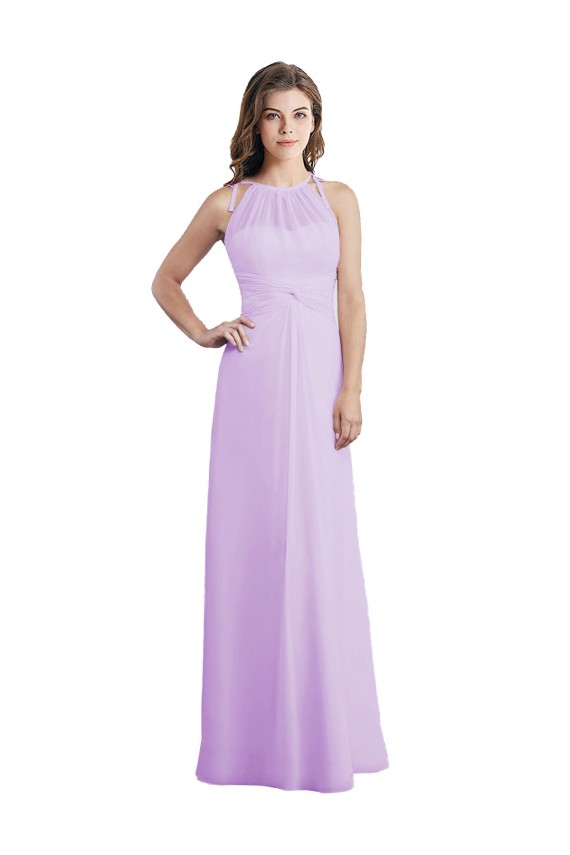 Online Sweetheart Long Chiffon Bridesmaid Dress with Halter Straps UK