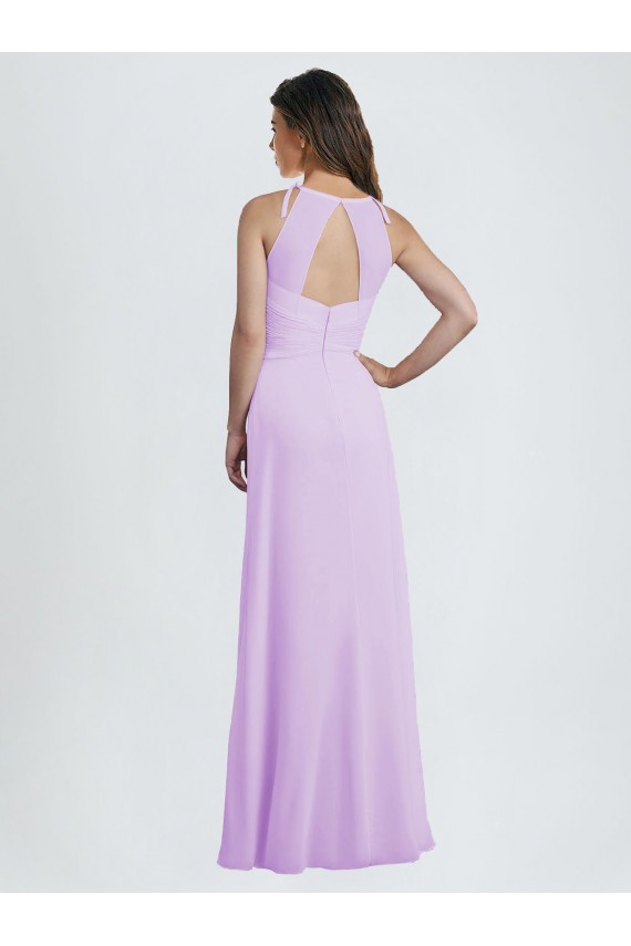 Online Sweetheart Long Chiffon Bridesmaid Dress with Halter Straps UK