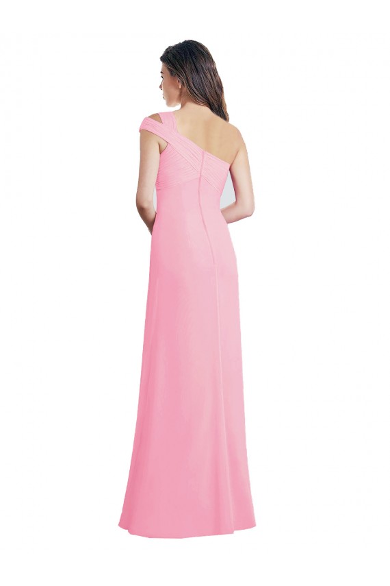 Online Single Shoulder Chiffon Bridesmaid Dress with Draped Bodice UK
