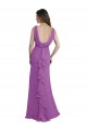Online V-Shaped Neckline Long Chiffon Bridesmaid Dress with Cascading Ruffles Back UK