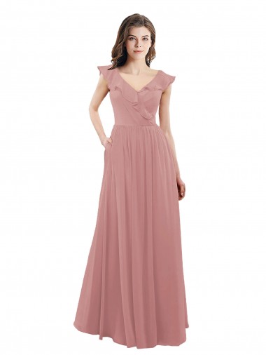 Online Chiffon A-Line Bridesmaid Dress with V-Neck Wrap Bodice UK