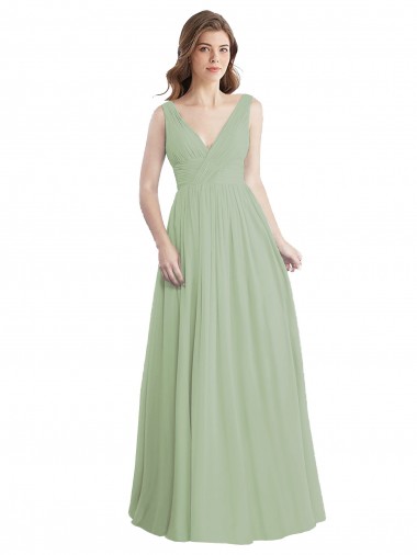Online V-Neck A-Line Long Chiffon Bridesmaid Dress with Draped Bodice UK