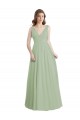 Online V-Neck A-Line Long Chiffon Bridesmaid Dress with Draped Bodice UK