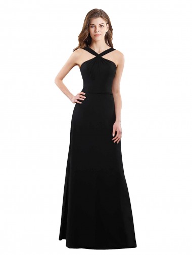 Online Chiffon A-Line Bridesmaid Dress with Criss Cross Halter Top UK