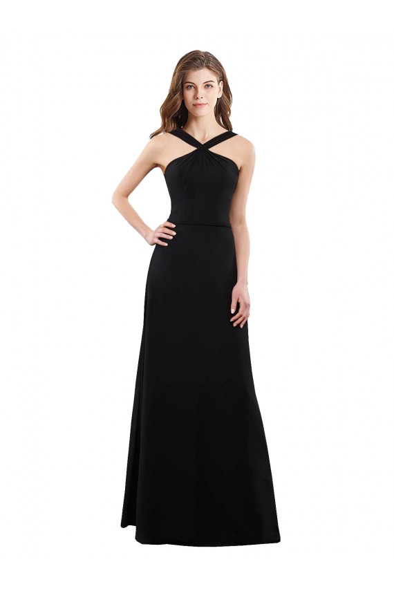 Online Chiffon A-Line Bridesmaid Dress with Criss Cross Halter Top UK