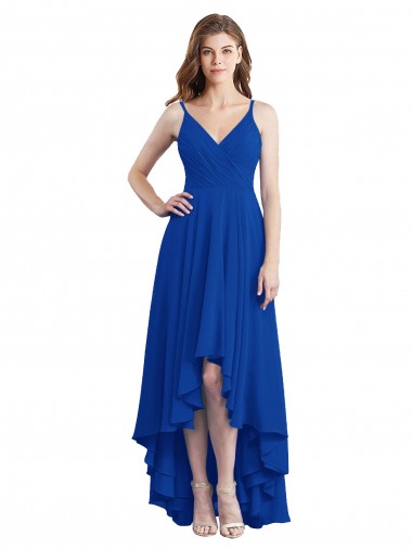 Online Draped High Low Chiffon Bridesmaid Dress with Cross Over Bodice UK